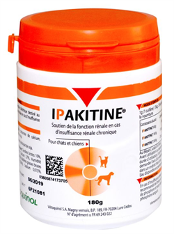 Ipakitine. Fodertilskud anbefalet til hunde og katte med en hæmmet nyrefunktion. 180 g. 